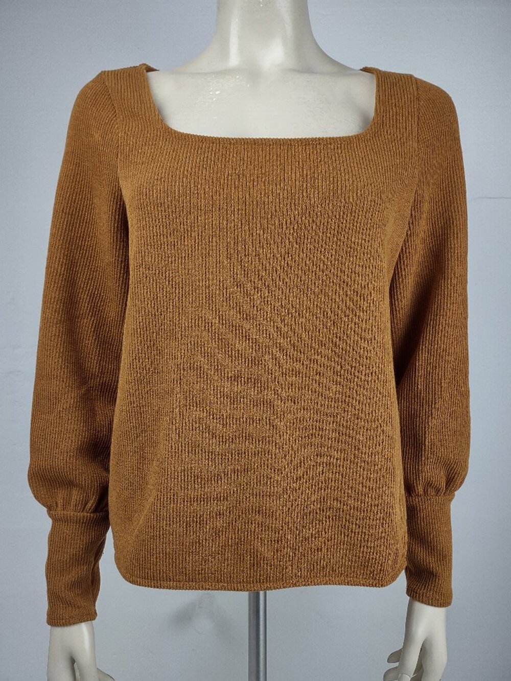 NWT Madewell brown square neck long sleeve knit top blouse ladies Small
